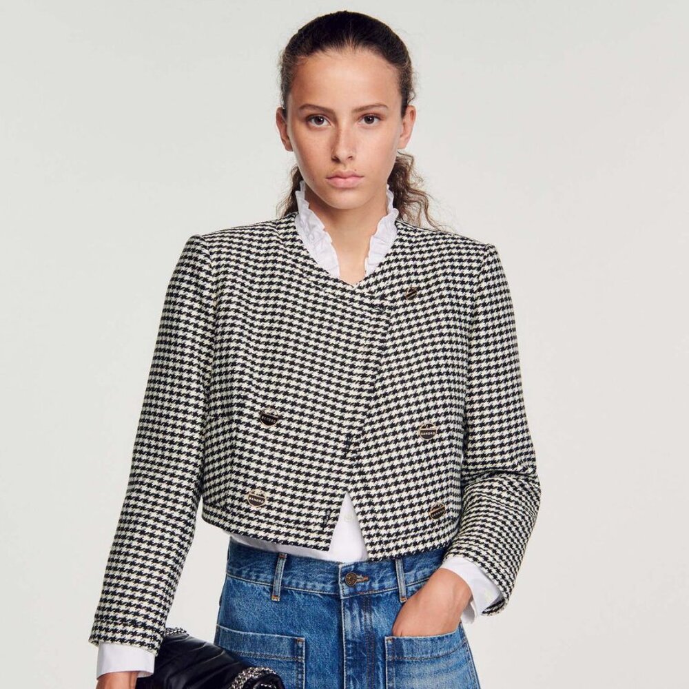 Sandro Houndstooth Cropped Jacket Size 10 (fits small)
